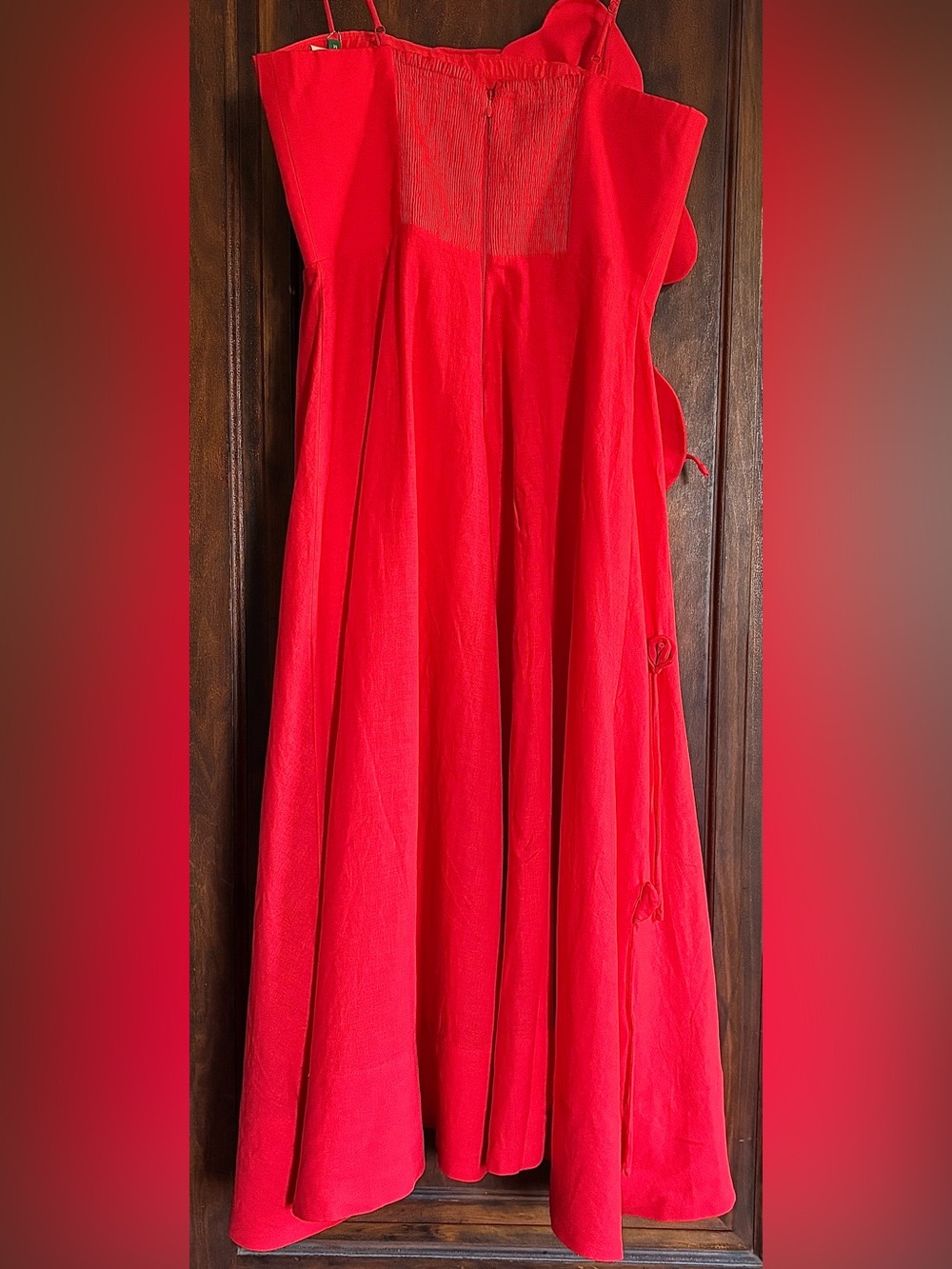 NWT - FARM Rio Garden Appliqué Linen Blend Midi Dress Red - Size: Medium - Picture 11 of 11